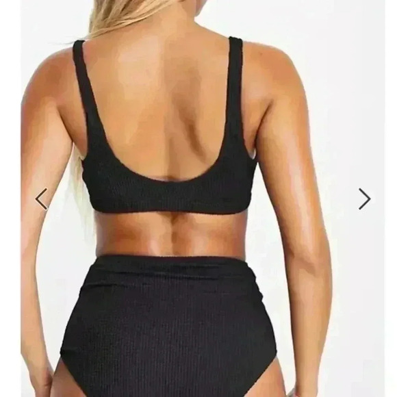 Ribbed Bikini Top by Monki Color: Black size XL Scoop Neck - Picture 3 of 8